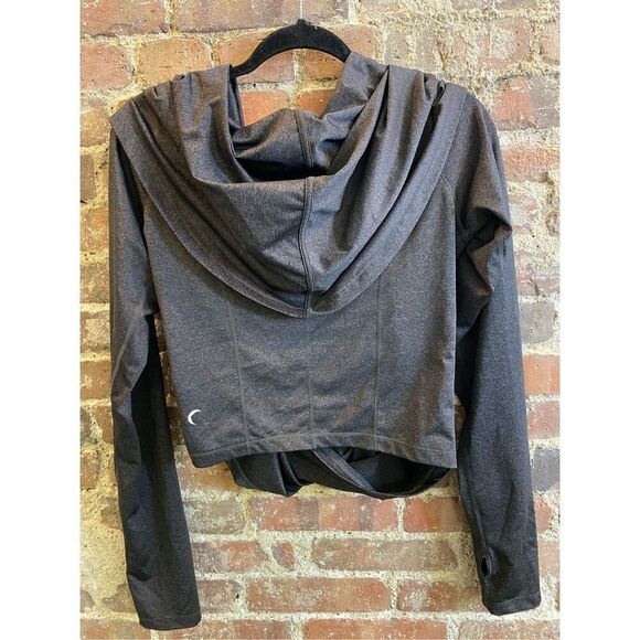 ZYIA Active Haze Yoga Shawl Pullover Wrap Hooded Shirt Twist Top Dark Gray SZ Me - Picture 7 of 7